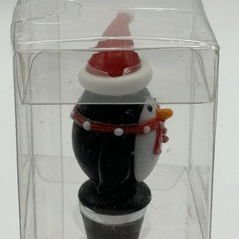 Pier 1 Imports Art Glass Penguin Wine Bottle Stopper Christmas Holiday Santa Hat
